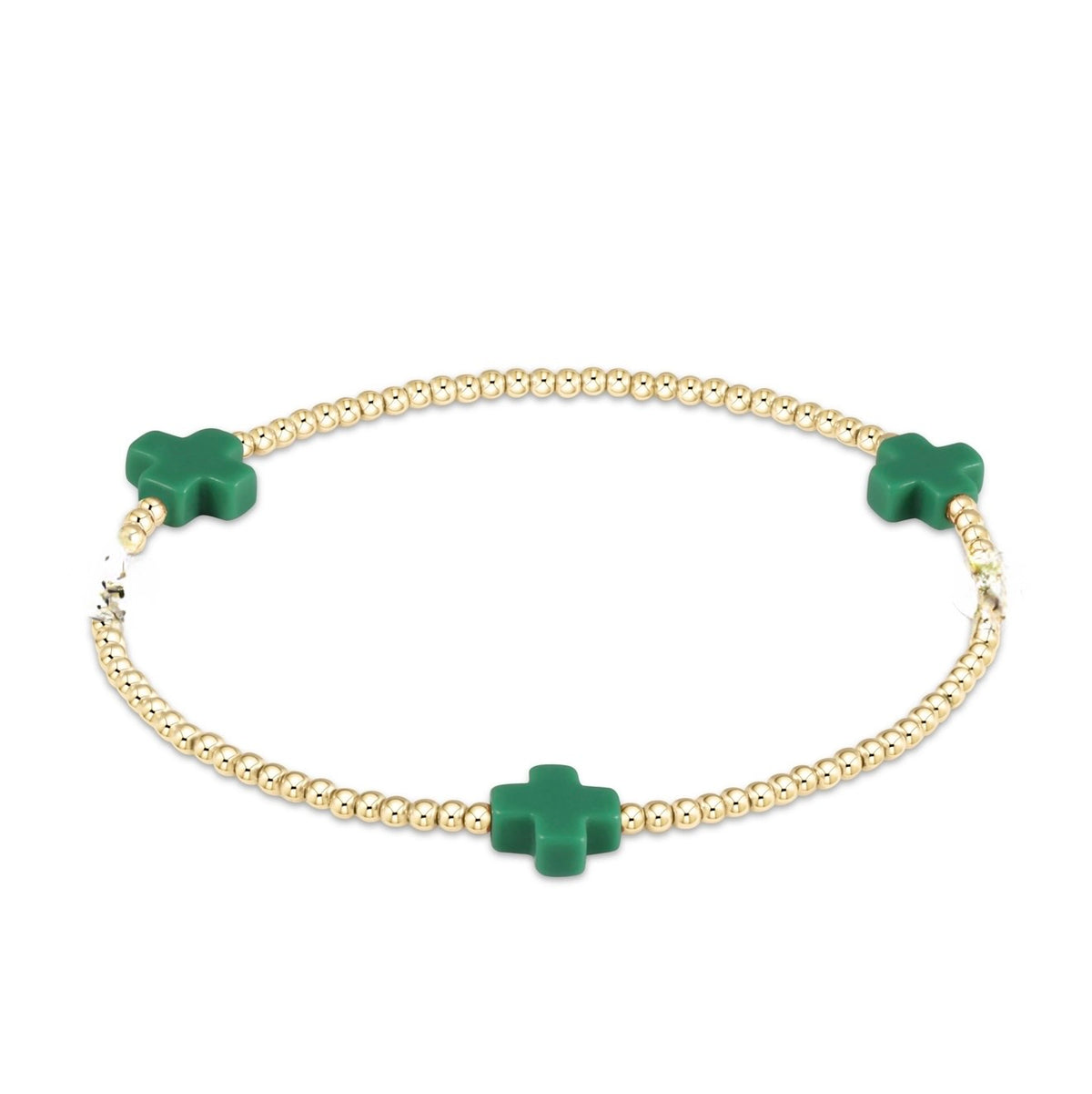 Enewton Signature Cross Gold Pattern 2mm Bead Bracelet-Emerald