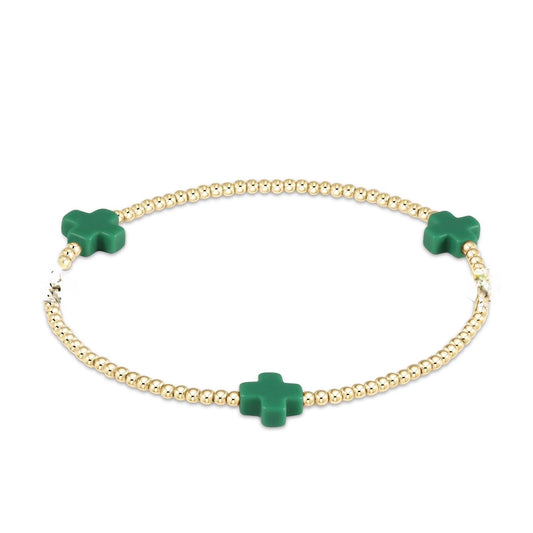 Enewton Signature Cross Gold Pattern 2mm Bead Bracelet-Emerald