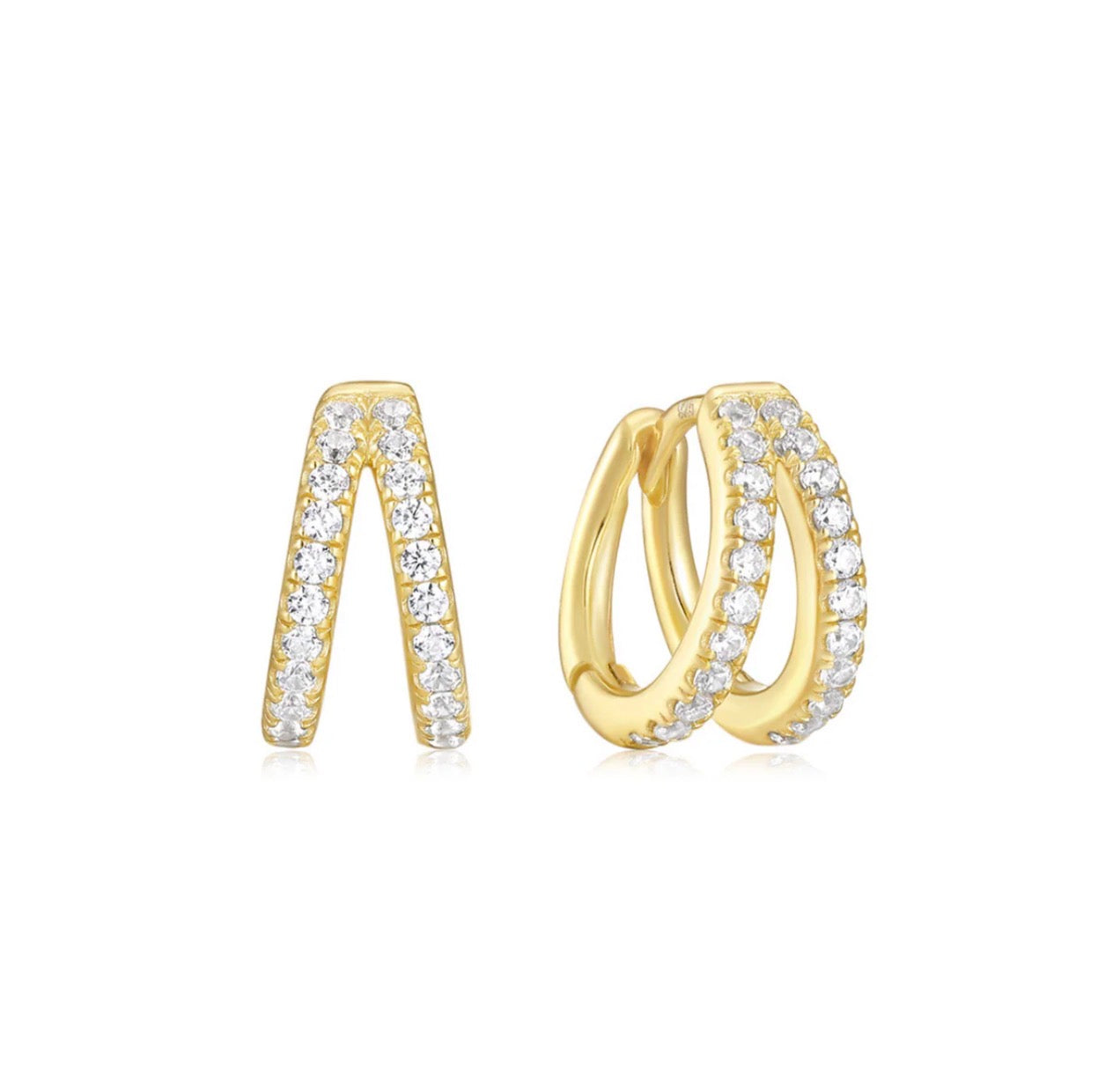 LeMel “Ava Double CZ” Huggie Earrings-Gold
