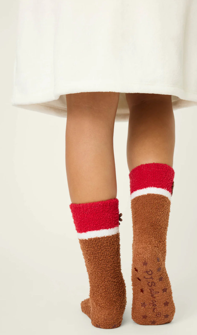 PJ Salvage Cozy Crew Socks-Brown Reindeer