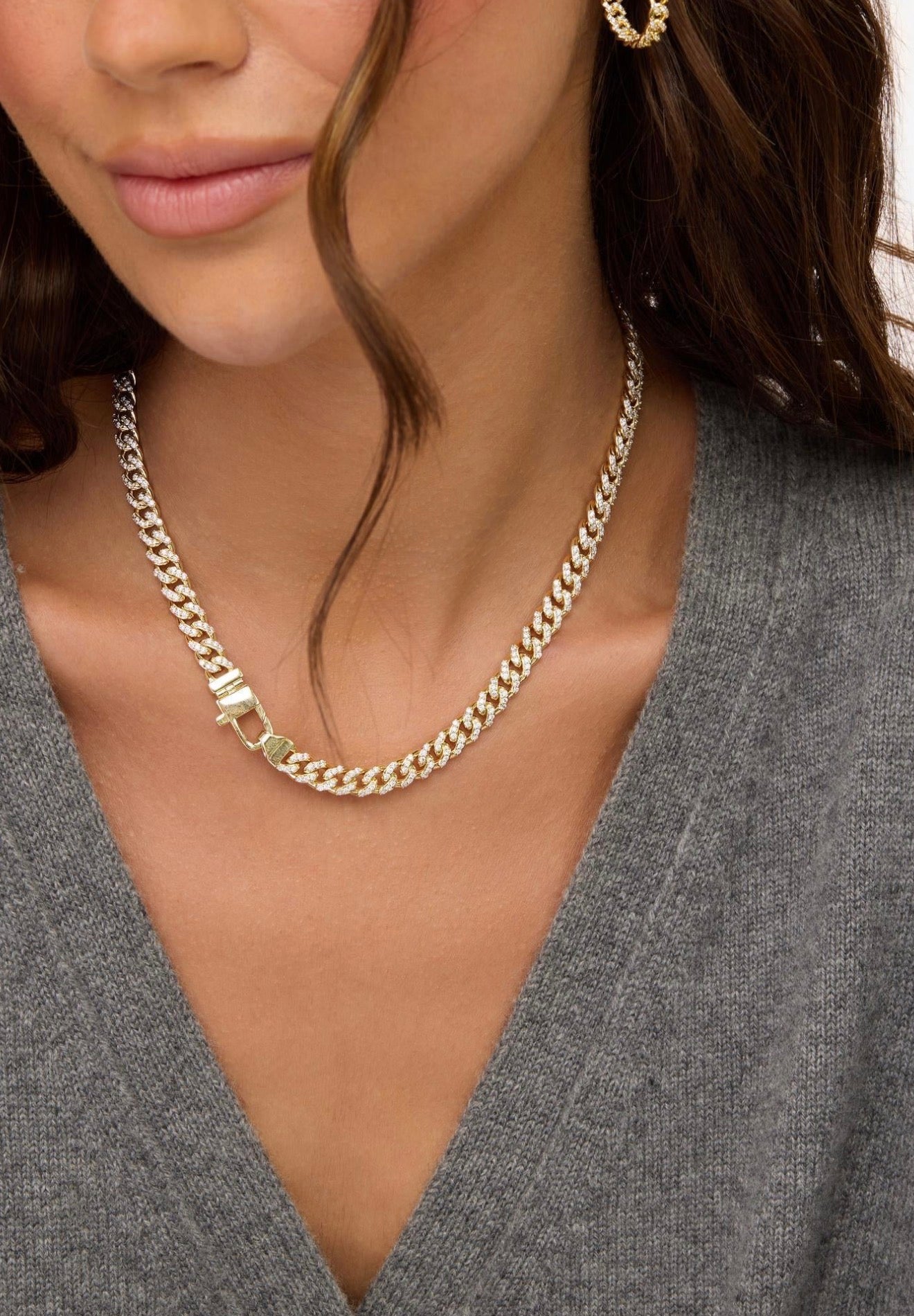 Melinda Maria “Pavé Julian” Cuban Chain Necklace-Gold/White CZ
