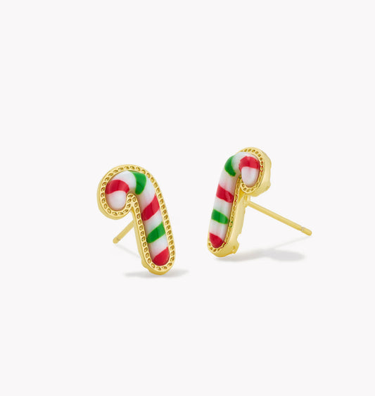 Kendra Scott Candy Cane Stud Earring-Gold Red Green Mix
