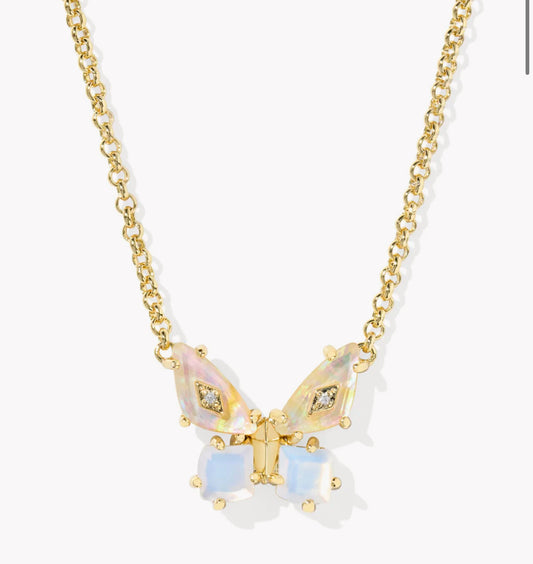 Kendra Scott Bianca Butterfly Pendant Necklace-Gold Iridescent White