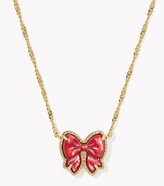 Kendra Scott Haley Bow Short Pendant Necklace-Gold Scarlet Red MOP