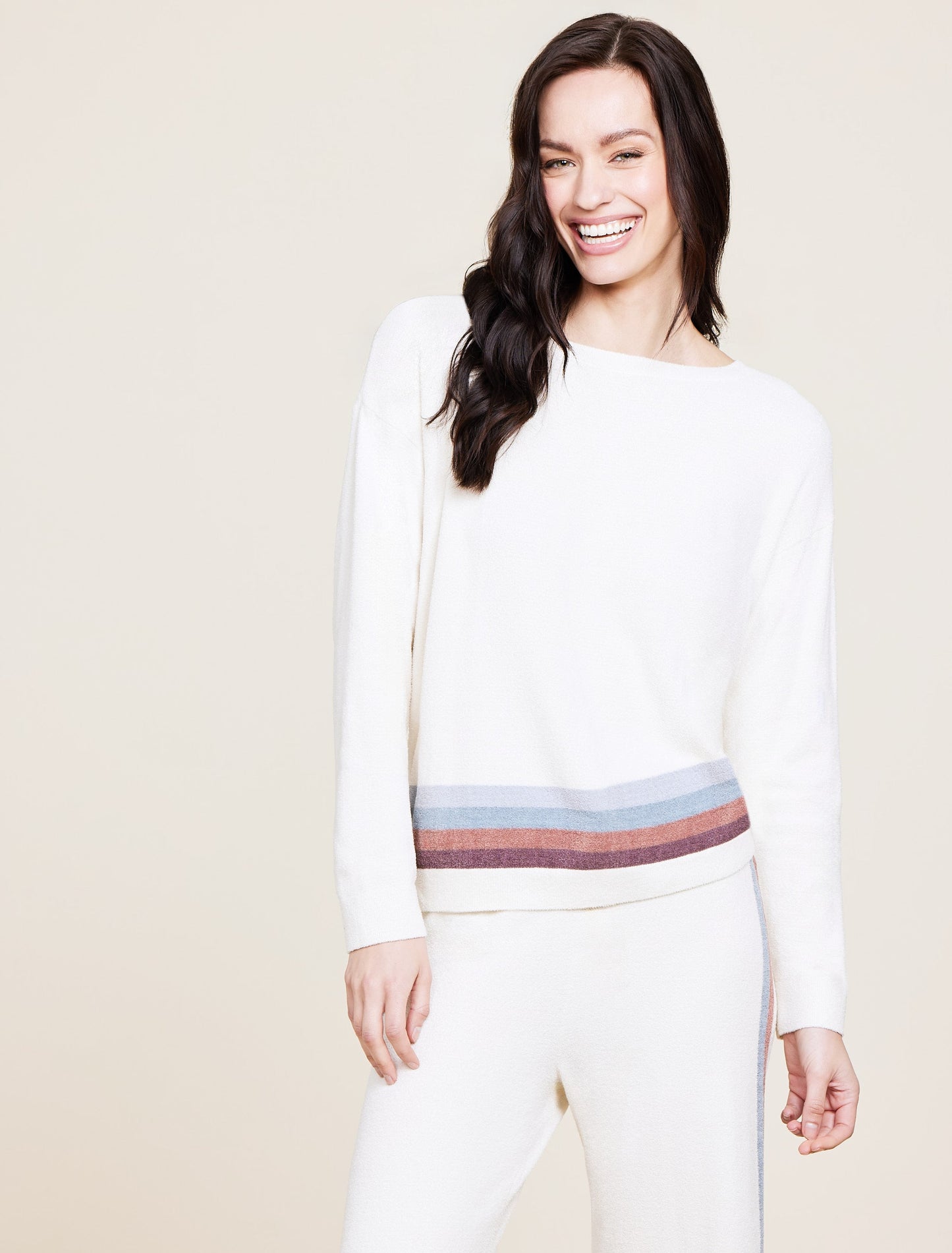 Barefoot Dreams CozyChic Ultra Lite® Multi Stripe Pullover-Cream Multi