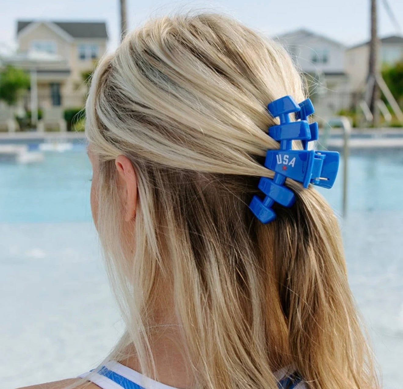 Teleties Classic Medium Claw Hairclip-USA Classic Blue