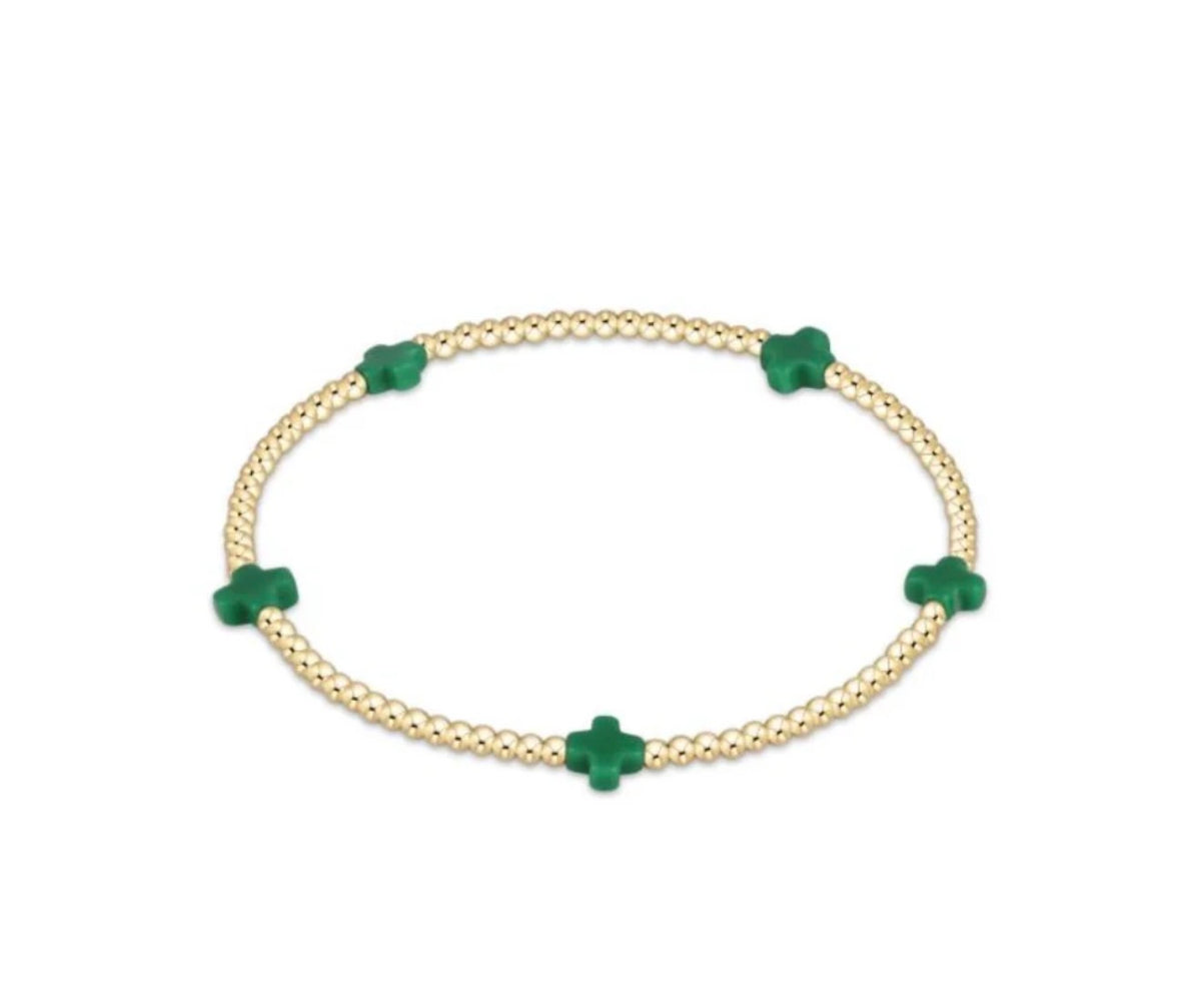 Enewton EGIRL "Signature Cross" Small Gold Pattern 2mm Bead Bracelet-Emerald