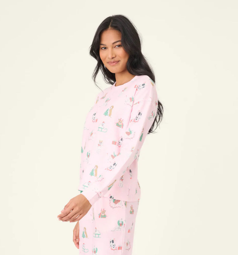 PJ Salvage "Peace & Pawlidays" Dog Print L/S Top