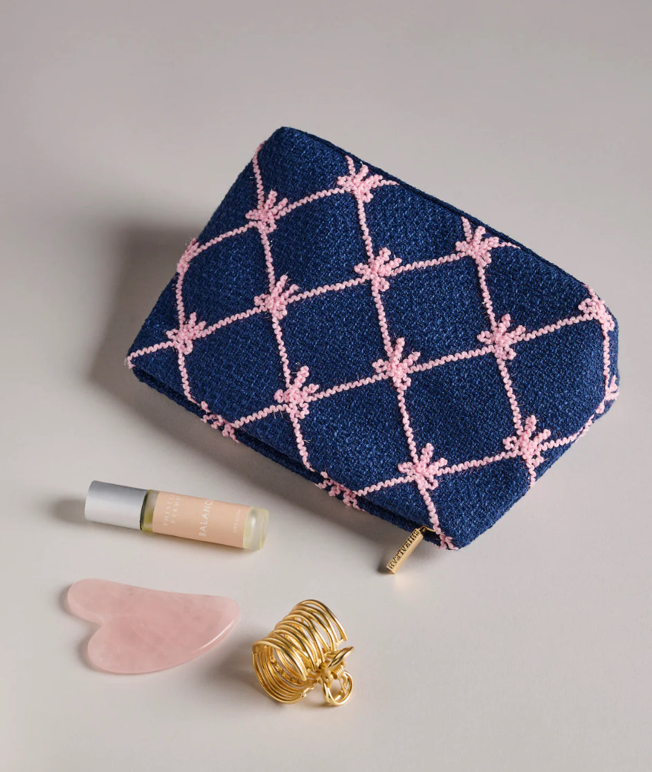 Shiraleah Tinsel Bow Zip Pouch-Navy