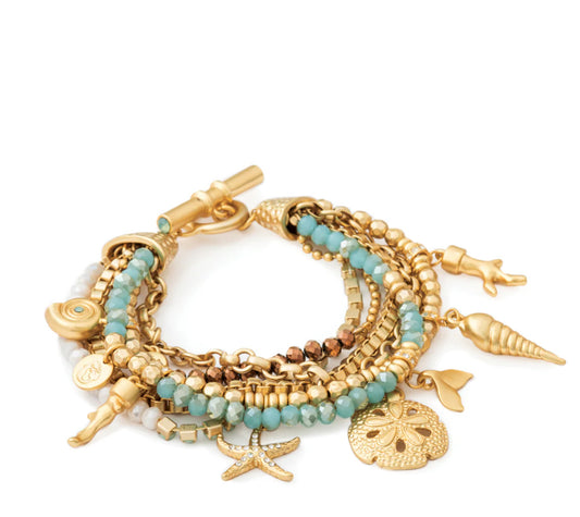 Spartina 449 Washed Ashore Beaded Toggle Bracelet-Gold
