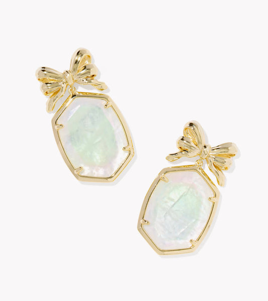 Kendra Scott Daphne Bow Drop Earring- Gold Iridescent Crystal Ivory Illusion