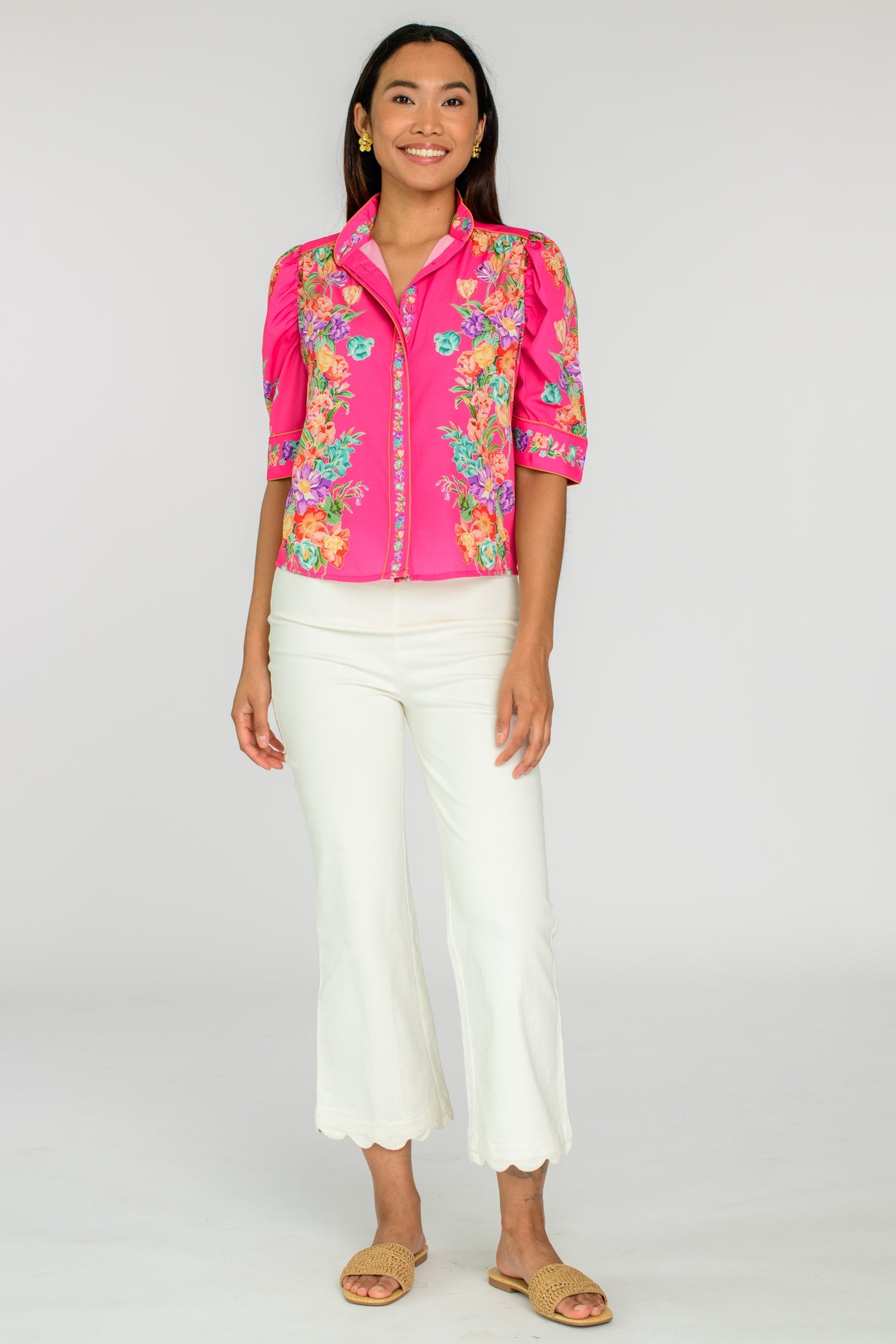 Elizabeth James "Ruthie" Top-Tulip Tapestry Pink Glo