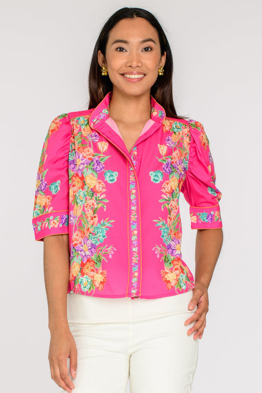 Elizabeth James "Ruthie" Top-Tulip Tapestry Pink Glo