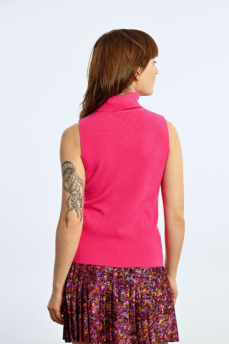 Lili Sidonio Sleeveless Turtleneck Shell- Fuschia