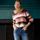 Kut from the Kloth "Elvira" Striped Pulloever Sweater-Brown/Pink