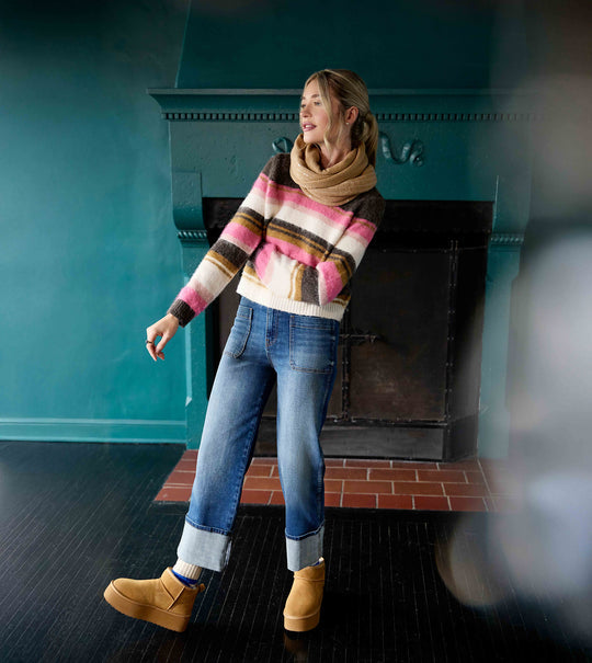 Kut from the Kloth "Elvira" Striped Pulloever Sweater-Brown/Pink