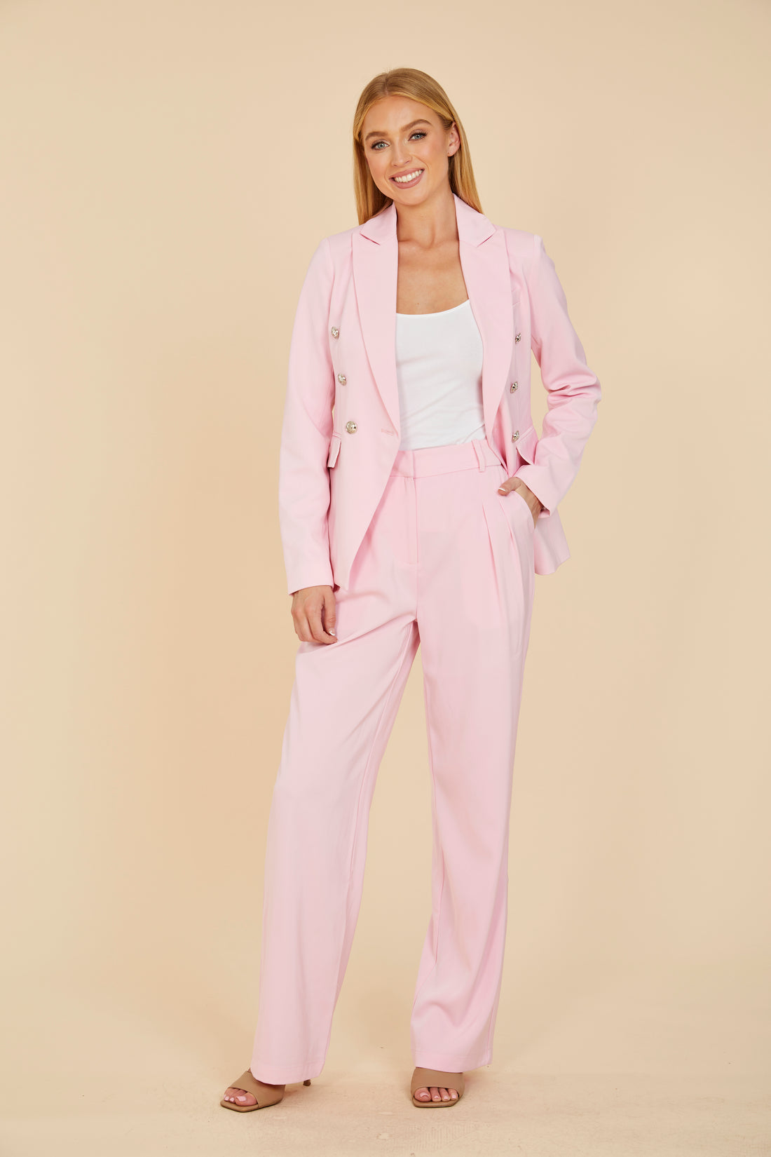 Dolce Cabo Wide Leg Pleated Trouser-Pink