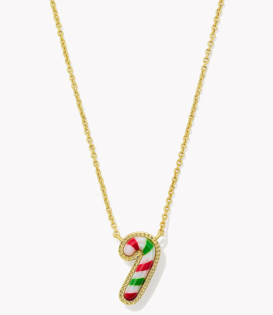 Kendra Scott Candy Cane Pendant Necklace-Gold Red Green Mix