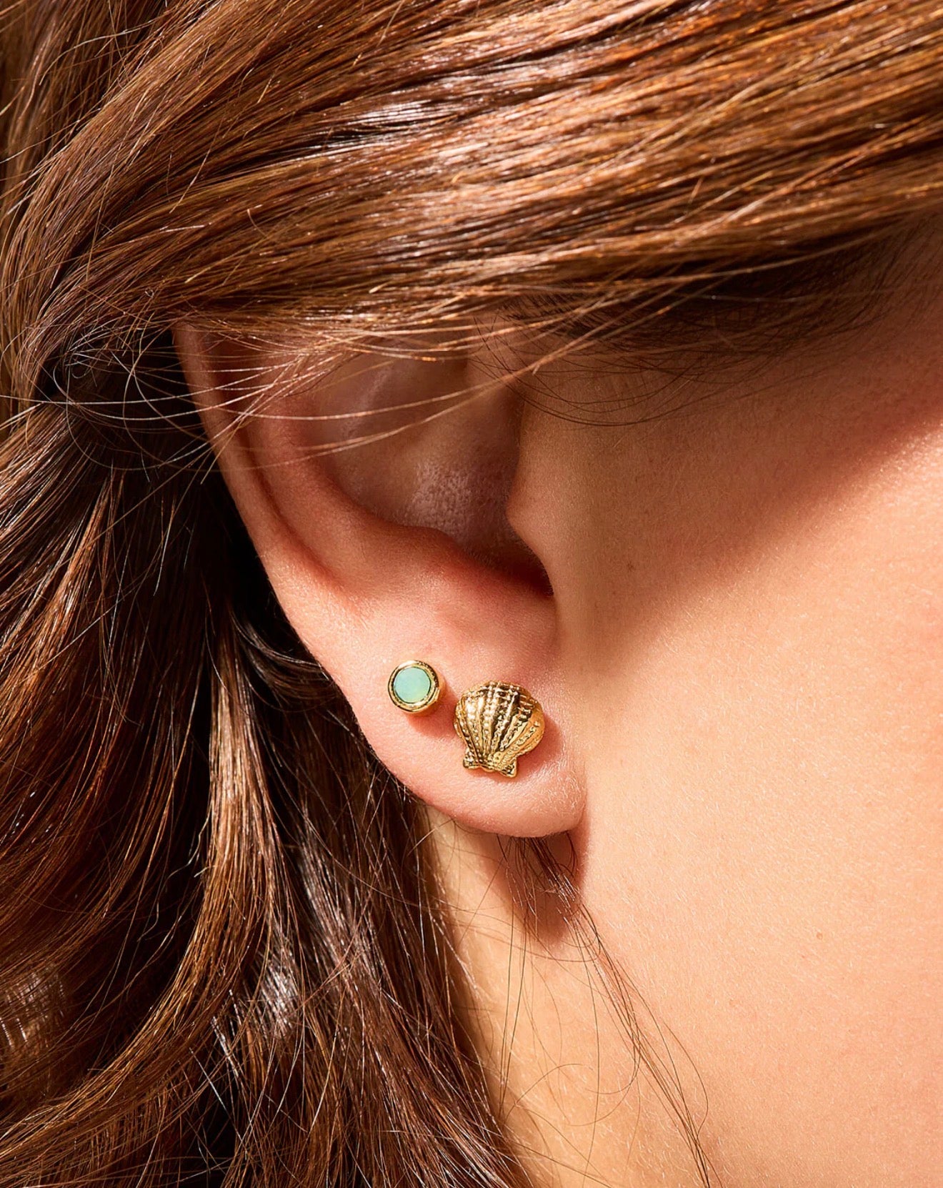 Spartina 449 SP Little Shell Stud Earrings-Gold/Sea Foam