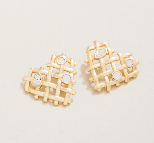 Spartina 449 Woven Heart Earrings -Crystal/Gold