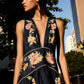 Farm Rio "Maira" Floral Floral Euroflax Premium Linen Midi Dress-Dark Blue