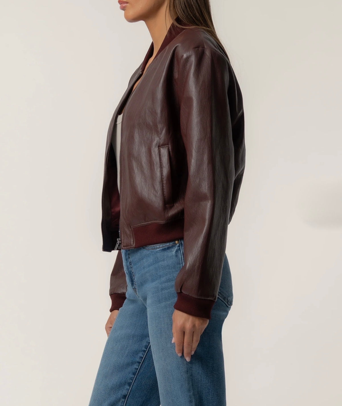 Kut from the Kloth "Steph" Zip Front Bomber Jacket-Bordeaux