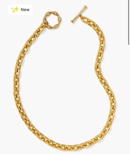 Kendra Scott Maura Chain Necklace-Vintage Gold White Crystal