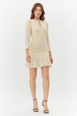 Adelyn Rae "Jocelyn" Textured Burnout Knit Dress-Beige/Gold