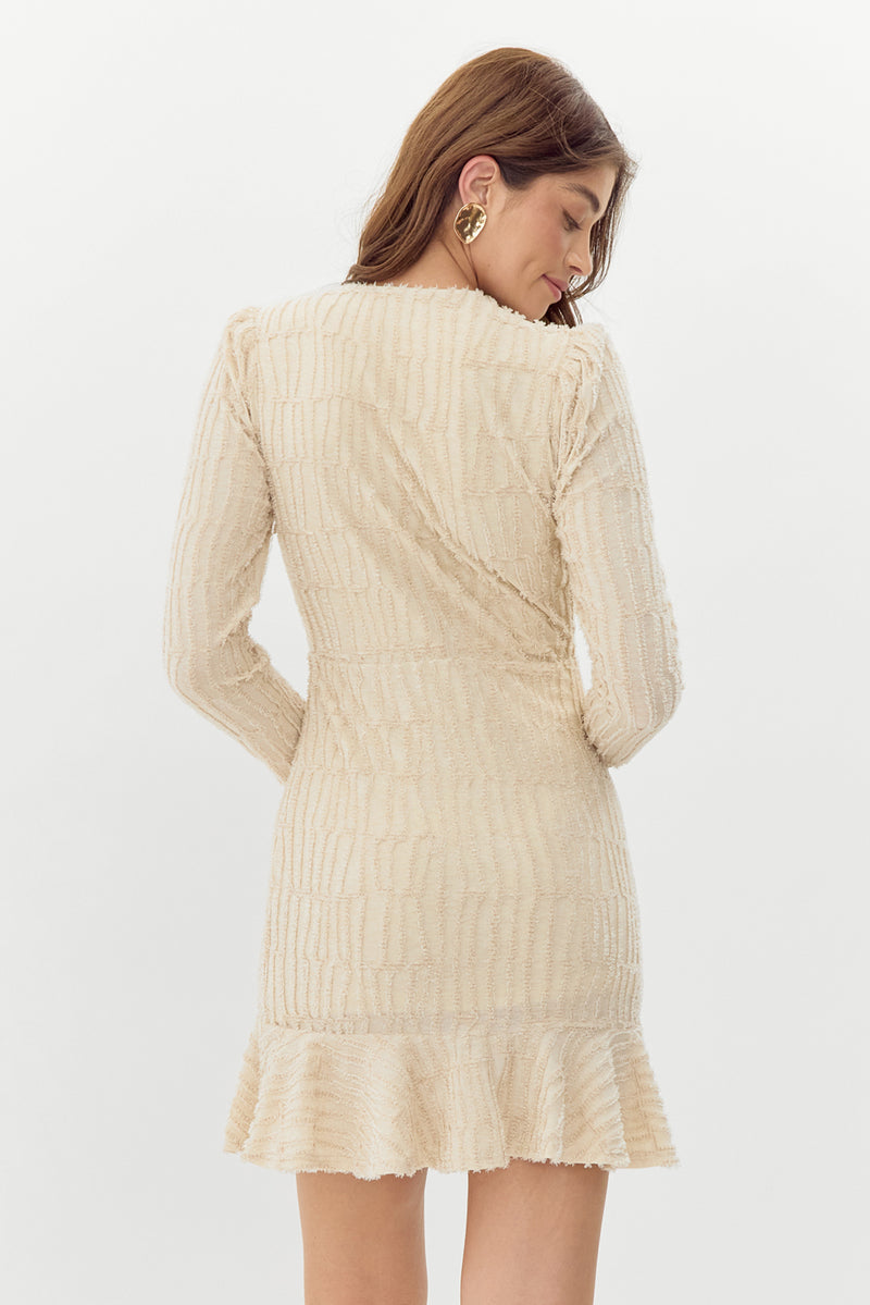 Adelyn Rae "Jocelyn" Textured Burnout Knit Dress-Beige/Gold