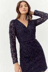 Adelyn Rae "Harmony" 3D Mesh Lace Dress-Navy