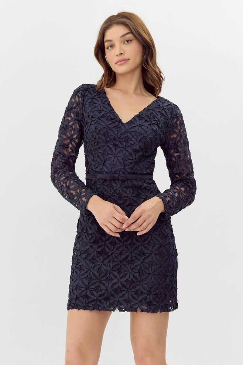 Adelyn Rae "Harmony" 3D Mesh Lace Dress-Navy