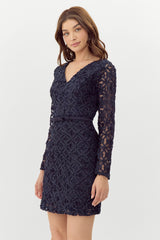 Adelyn Rae "Harmony" 3D Mesh Lace Dress-Navy