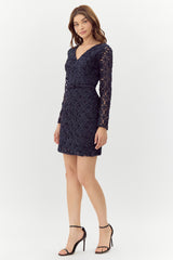 Adelyn Rae "Harmony" 3D Mesh Lace Dress-Navy