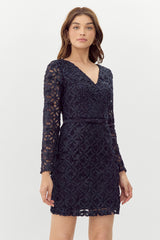 Adelyn Rae "Harmony" 3D Mesh Lace Dress-Navy