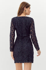 Adelyn Rae "Harmony" 3D Mesh Lace Dress-Navy