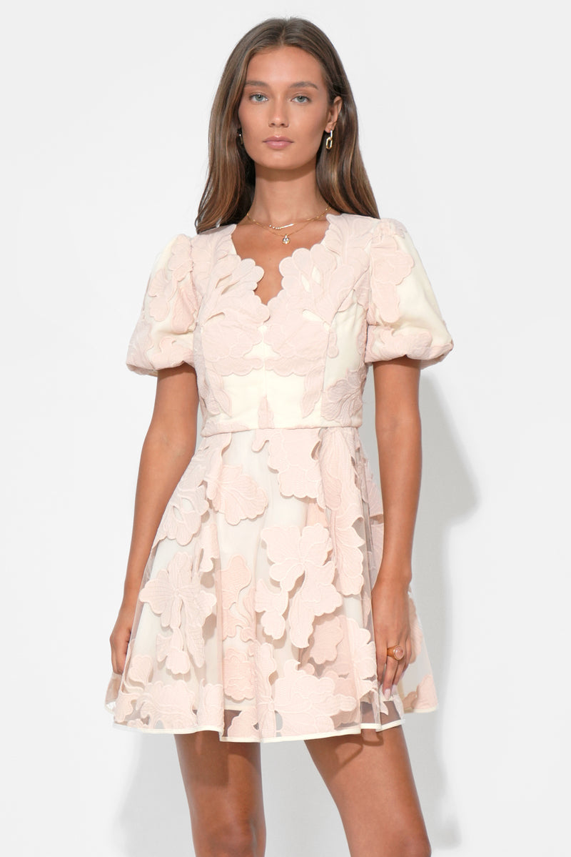 Adelyn Rae "Ariana" Bubble Sleeve Dress- Blush/Cream