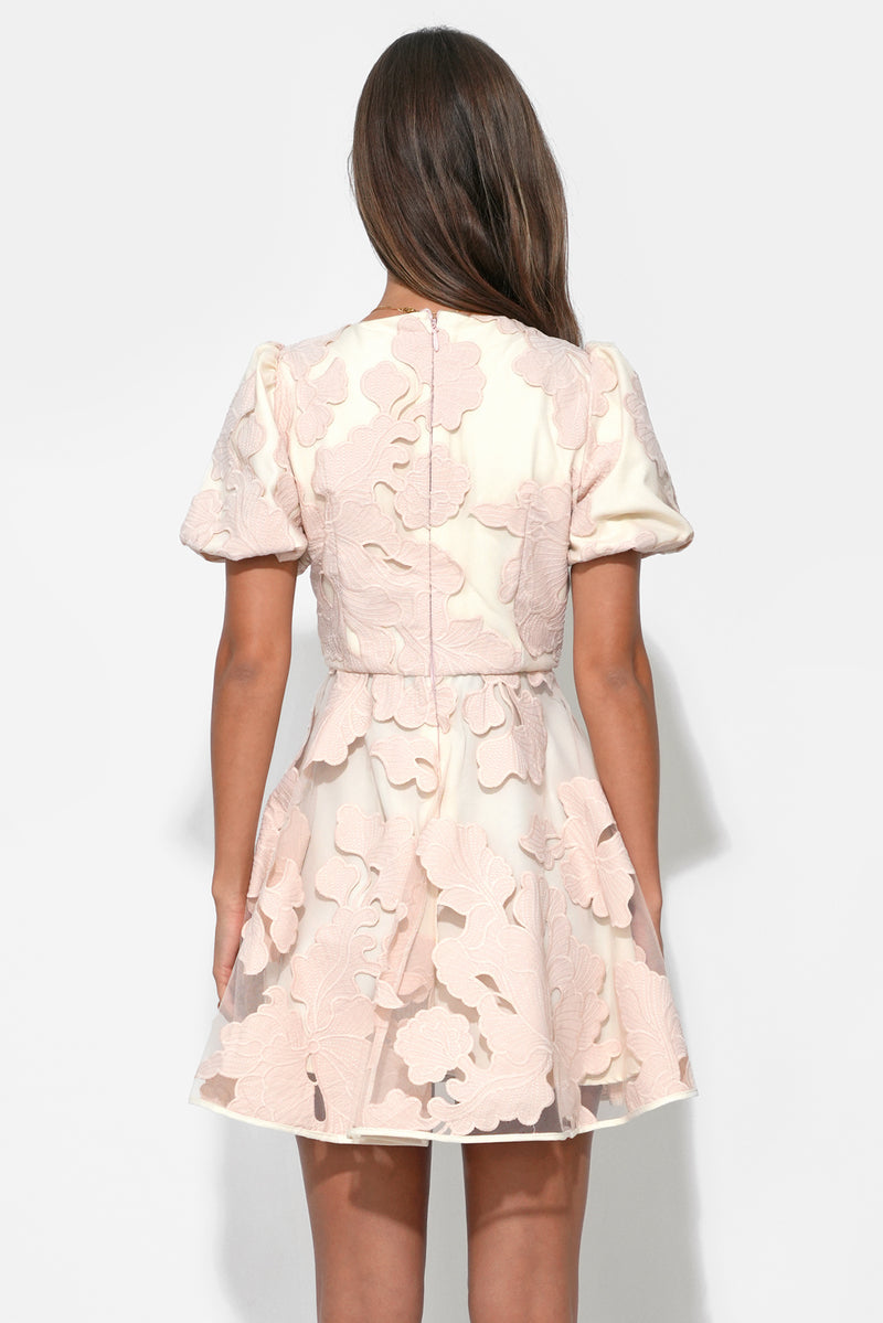 Adelyn Rae "Ariana" Bubble Sleeve Dress- Blush/Cream