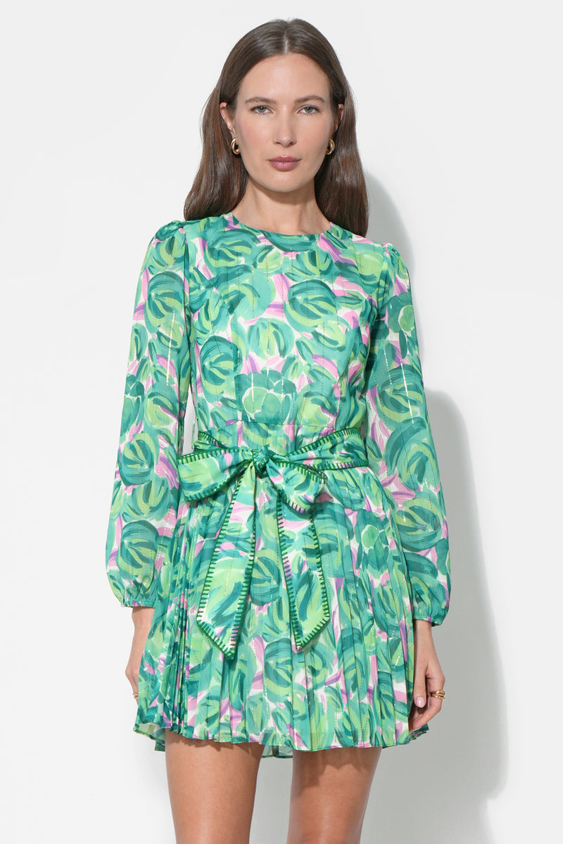 Adelyn Rae "Rylee" Pleated L/S Mini Dress-Green