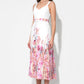 Adelyn Rae "Remi" V-Neck Floral Placement Midi Dress-White/Magenta