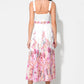 Adelyn Rae "Remi" V-Neck Floral Placement Midi Dress-White/Magenta