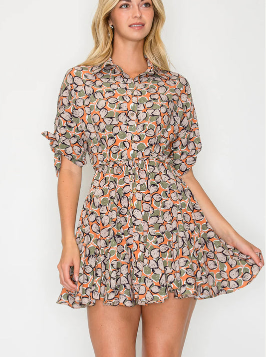 Meet Me in Santorini "Autumn Pebble" Shirt Dress-Clay/Green