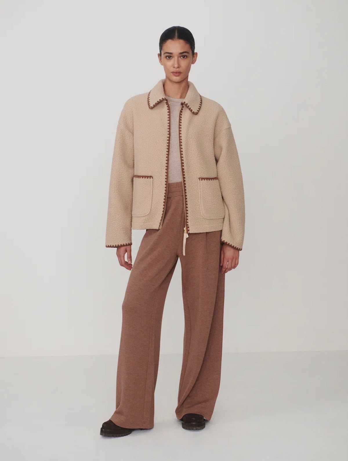Varley “Ruiko” Zip Through Fleece-Light Taupe
