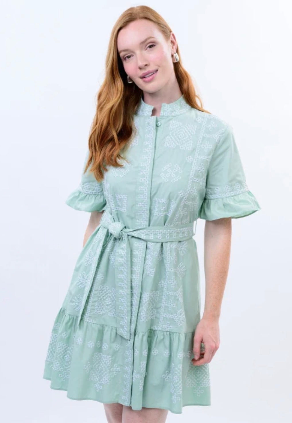 Uncle Frank Cross Stitched Dress-Sea Blue