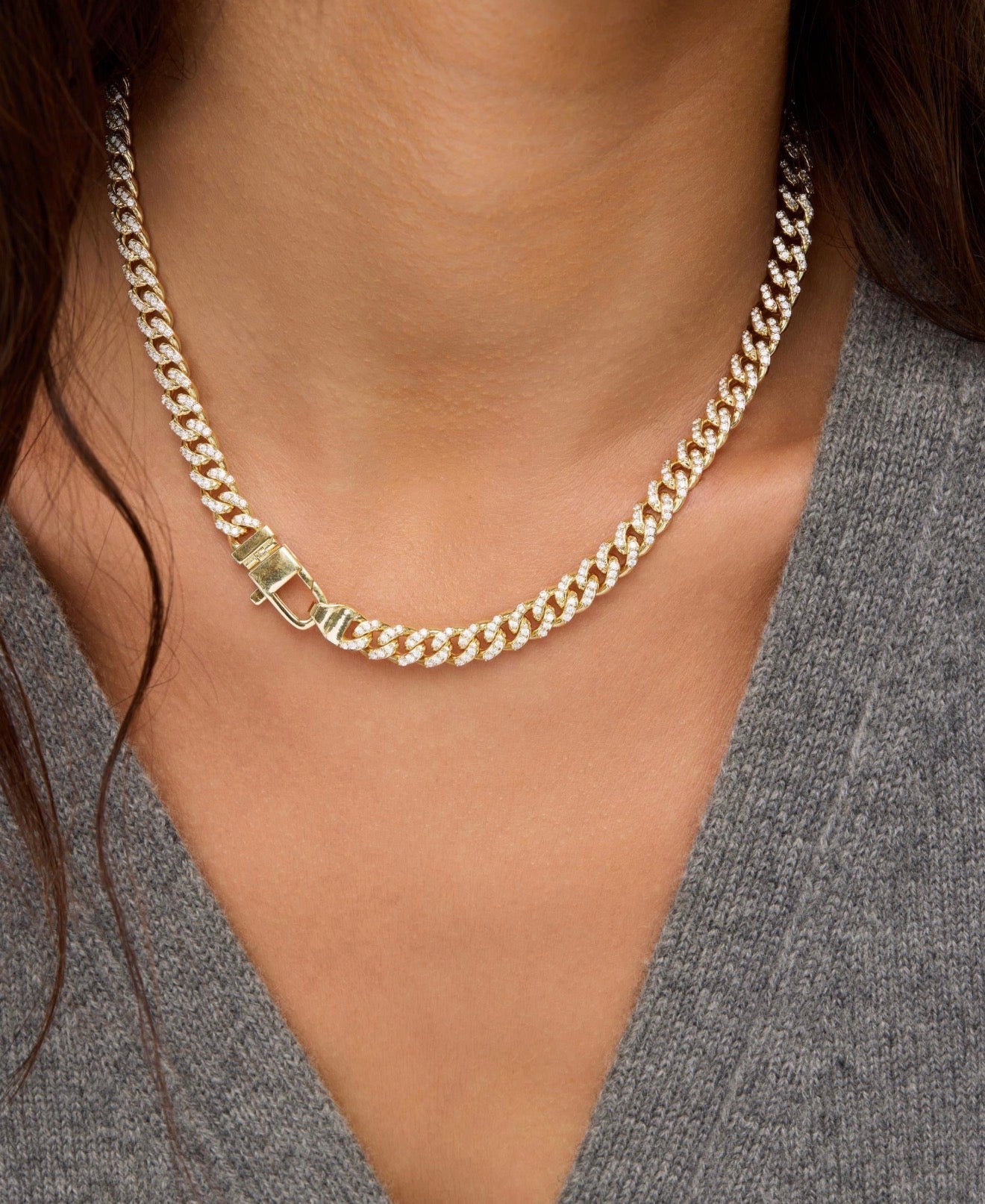 Melinda Maria “Pavé Julian” Cuban Chain Necklace-Gold/White CZ