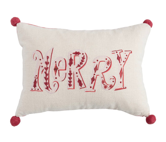 "Merry" 20"L x 14"H Cotton Printed Lumbar Pillow