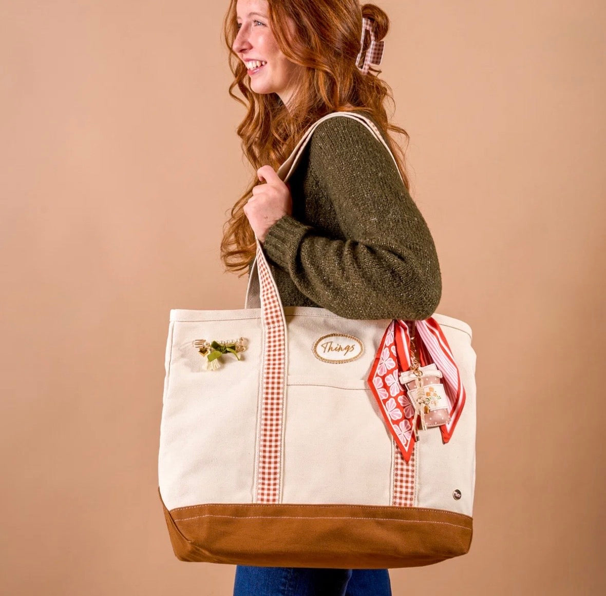 The Darling Effect Canvas Tote Bag-Maple Gingham