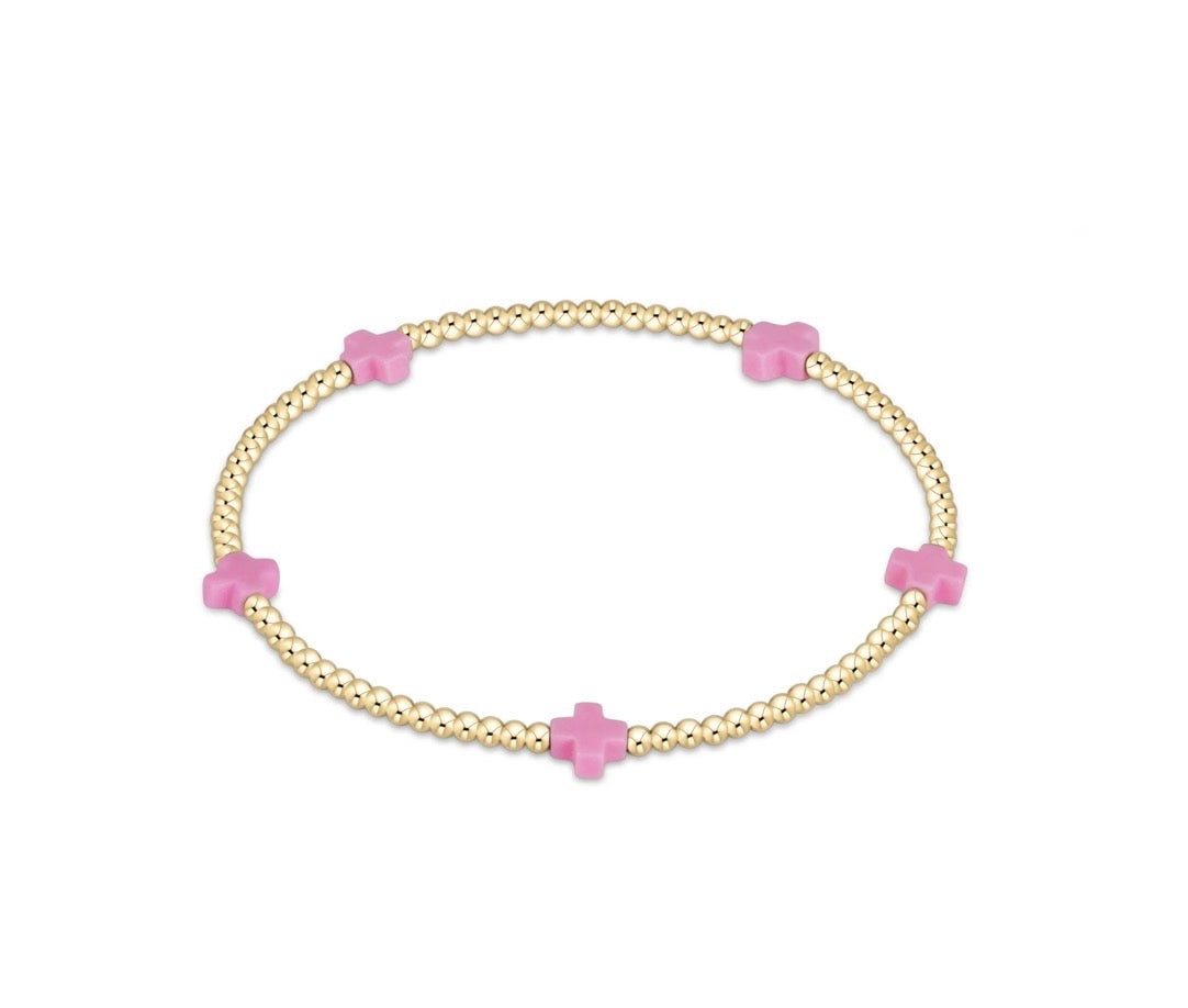 Enewton EGIRL "Signature Cross" Small Gold Pattern 2mm Bead Bracelet-Pink