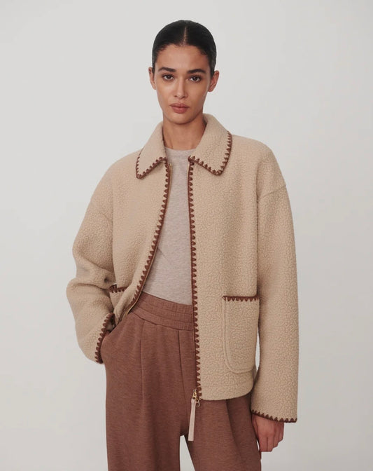 Varley “Ruiko” Zip Through Fleece-Light Taupe