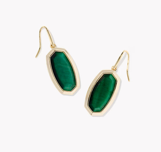 Kendra Scott Dani Bezel Drop Earring-Gold Green Tiger's Eye