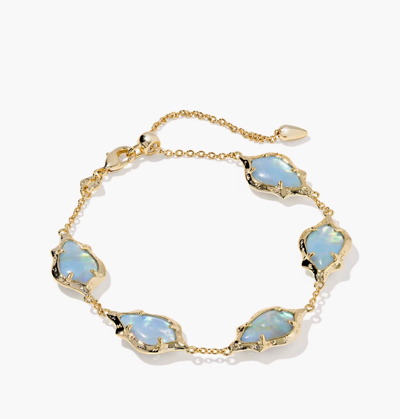Kendra Scott Adriana Scallop Frame Delicate Chain Bracelet-Gold Sky Blue Iridescent Abalone